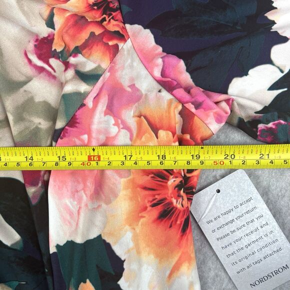 Eliza J Dress Womens 14W Blue Floral Bodycon Ruched Side Sheath Mother Bride - Picture 12 of 16